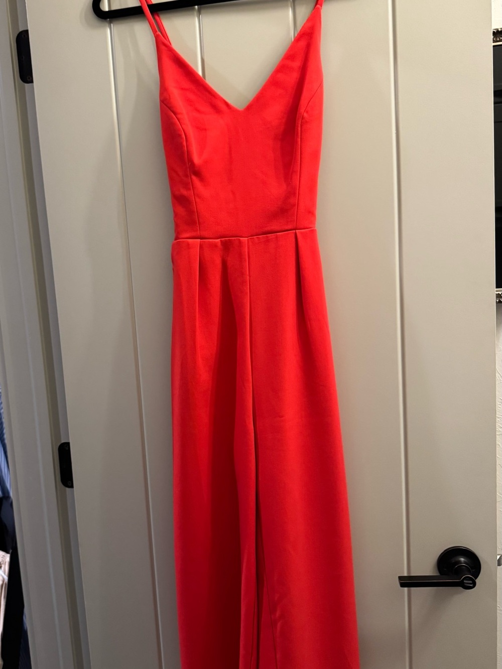 Gianni Bini Strapless V-Neck Jumpsuit in Bright Coral Red